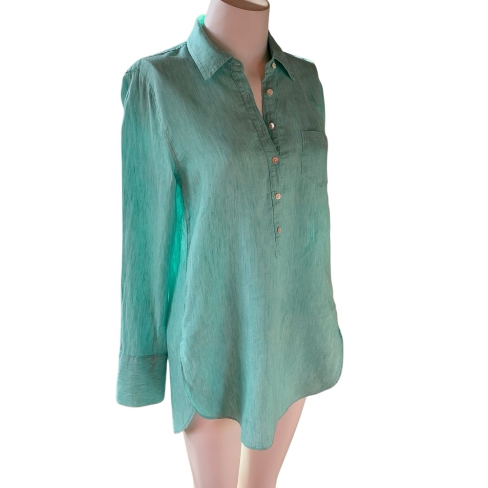 Lilly Pulitzer turquoise blue Linen Tunic Shirt Size 2